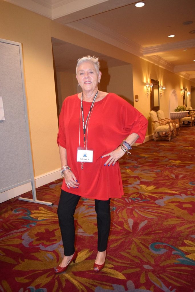 woman with red shirt